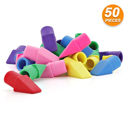 Product Cover Emraw 6 Assorted Color Cap Fun Mini Eraser Top for Pencils - Use in School, Home & Office (50 Pack)