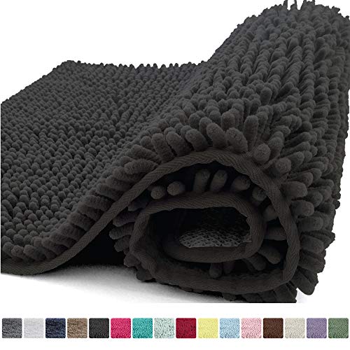 Product Cover Kangaroo Plush Luxury Chenille Bath Rug, 30x20, Extra Soft and Absorbent Shaggy Bathroom Mat Rugs, Washable, Strong Underside, Plush Carpet Mats for Kids Tub, Shower, and Bath Room, Black