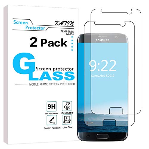 Product Cover KATIN Galaxy S7 Screen Protector - [2-Pack] (Japan Tempered Glass) for Samsung Galaxy S7 Bubble Free, 9H Hardness, Easy to Install with Lifetime Replacement Warranty