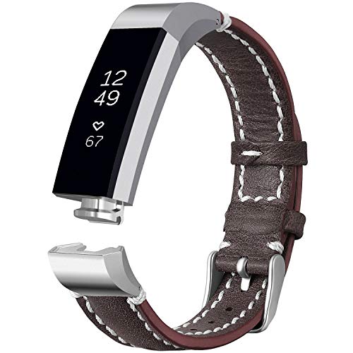 Product Cover iHillon Compatible with Fitbit Alta (HR)/ Fitbit Ace Bands, Classic Soft Genuine Leather Strap Compatible with Fitbit Alta/Alta Hr/Fitbit Ace Women Men Wristband, Dark Brown