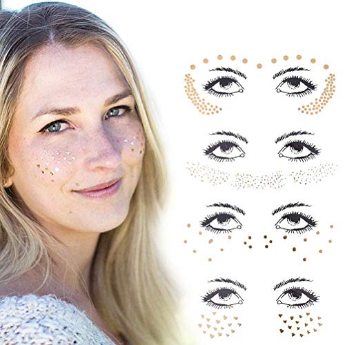 Product Cover Qingsi 4 pcs Face Jewel Stickers tattoo Metallic Shiny Temporary Water Transfer Tattoo for Mardi Gras Party