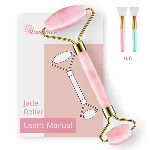 Product Cover Rosejoice Pink Rose Quartz Jade Roller for Face- Face Roller for Eye Puffiness,Anti Aging,Gift for Women