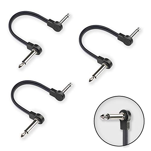 Product Cover M MAKA Flat Low Profile Guitar Patch Cable 6 inch for Effects Pedals, 1/4 inch Right-Angle, Black, 3-Pack New Version
