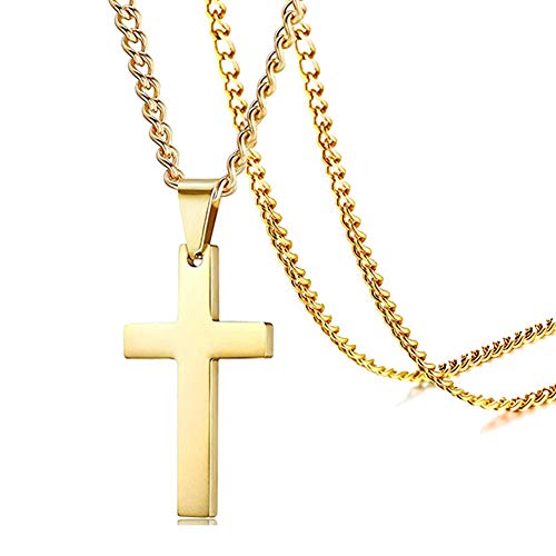 Product Cover Xusamss 18K Gold Plated Stainless Steel Cross Religious Pendant Necklace,22inches Chain