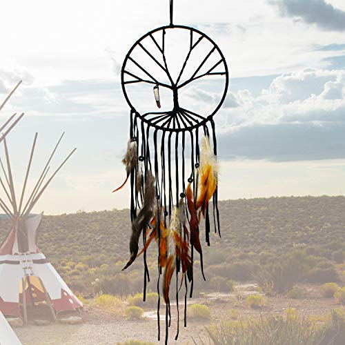 Product Cover SIKEMAY The Tree of Life Dream Catcher - Handmade Exquisite Feather Beaded Large Dream Catchers for Kids/Cars/Bedroom - Indians Traditional Art Wall Hanging Home Decoration