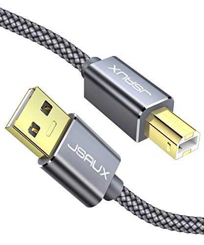 Product Cover Printer Cable, JSAUX 6.6ft USB 2.0 Type A Male to B Male Printer Scanner Cord High Speed Compatible with HP, Canon, Dell, Epson, Lexmark, Xerox, Samsung and More (Grey)