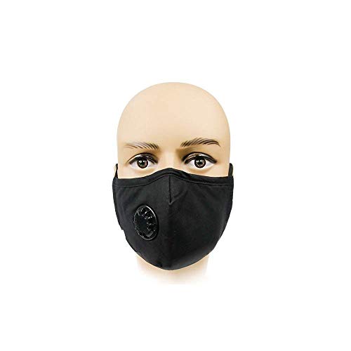 Product Cover Anti Pollution Mask with Exhaust Valve + 6 FILTERS - Military Grade N95 N99 Carbon Activated, Air, Dust, Smoke Filter - Cotton Washable Respirator Breathing Mask with Adjustable Straps & Nose Bridge.