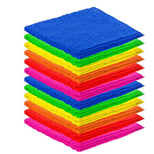 Product Cover DecorRack 12 Pack Kitchen Wash Cloth, Small Towel, 100% Cotton, 12 x 12 Inch Colorful Dish Cloth, Perfect Cleaning Cloth for Washing Dishes, Kitchen, Bar, Counter and Car, Assorted Colors (Pack of 12)
