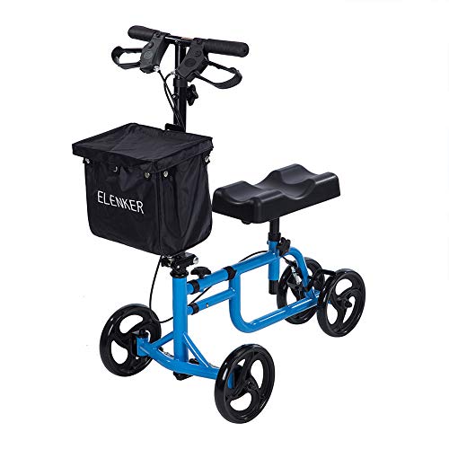 Product Cover ELENKER Best Value Knee Walker Steerable Medical Scooter Crutch Alternative with Dual Braking System Blue