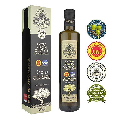 Product Cover 2019 Gold Medal Winner Extra Virgin Olive Oil | PDO Messara Valley Crete, Greece | First Cold Press Koroneiki Olives | For Cooking, Salads, Baking | Large Bottle in Gift box | 17 FL oz