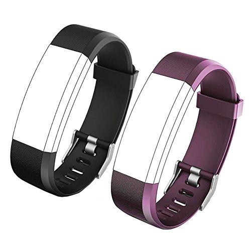 Product Cover REDGO ID115Plus HR Replacement Band, Fitness Tracker Straps for ID115 Plus HR Bracelet, ID115HR Plus Pedometer, Not for ID115 or ID115HR, Black, Purple