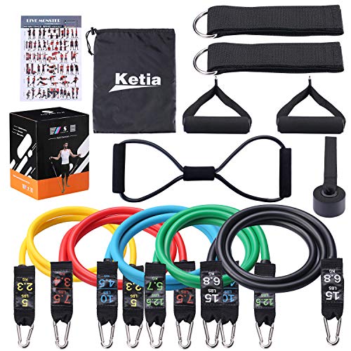 Product Cover Ketia 11 Pcs Tube Resistance Bands Set,Door Anchor Attachment, Foam Handle, Ankle Straps, Resistance Exercise Bands,Exercise Tube Bands for Body Shaping, Training- 100% Life Time Guarantee