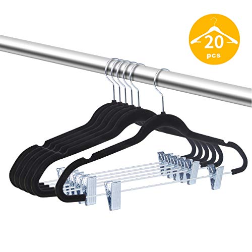Product Cover TIMMY Velvet Hangers with Clips 20 Pack Non Slip Velvet Clothes Hangers Ultra Thin for Pants Hangers Skirt Hangers with Swivel Hooks(Black)