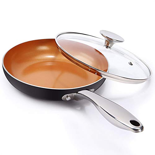 Product Cover MICHELANGELO 8 Inch Frying Pan with Lid, Nonstick Small Frying Pan with Ceramic Titanium Coating, 8 Inch Copper Frying Pan with Lid, 8 In Small Skillet with Lid, Ceramic Fry Pan, Induction Compatible