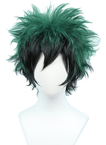 Product Cover Linfairy Anime Cosplay Wig Short Black Green Halloween Costume Curly Wig