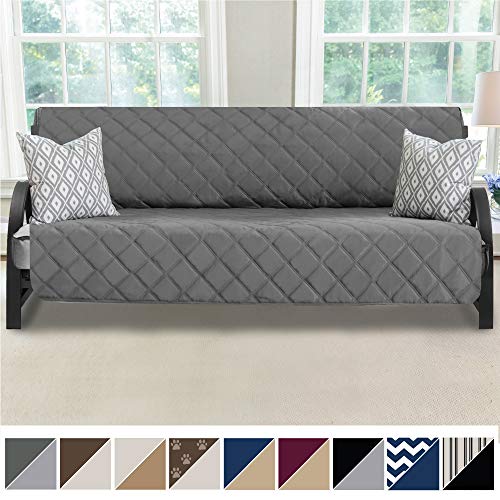 Product Cover MIGHTY MONKEY Premium Reversible Futon Slipcover, Seat Width to 70 Inch Furniture Protector, 2 Inch Elastic Strap, Washable Slip Cover for Futons, Protects from Kids, Dogs, Futon, Charcoal Light Gray