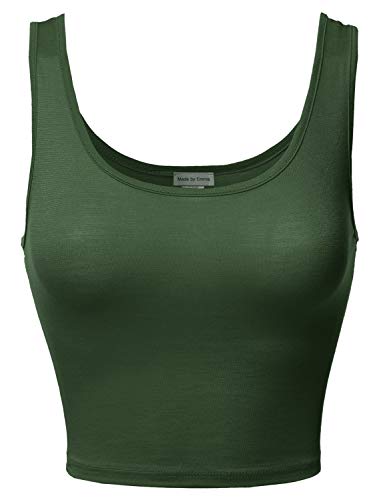 Product Cover Made by Emma Junior Sized Basic Solid Sleeveless Crop Tank Top Olive S