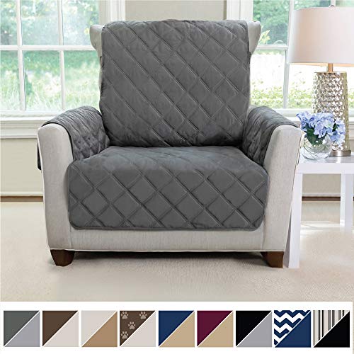 Product Cover MIGHTY MONKEY Premium Reversible Chair Protector for Seat Width up to 23 Inch, Furniture Slipcover, 2 Inch Strap, Chairs Slip Cover Throw for Pets, Dogs, Cats, Armchair, Charcoal Light Gray