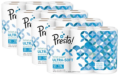 Product Cover Amazon Brand - Presto! 176-Sheet Roll Toilet Paper, Ultra-Soft, 48 Count (For Small Roll Holders)