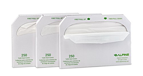 Product Cover Alpine Industries Flushable Disposable Toilet Seat Covers - 250 Sheets Per Box - 3 Boxes - 750 Sheets Total