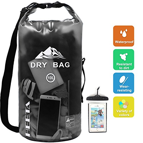 Product Cover HEETA Waterproof Dry Bag for Women Men, Roll Top Lightweight Dry Storage Bag Backpack with Phone Case for Travel, Swimming, Boating, Kayaking, Camping and Beach, Transparent Black 10L