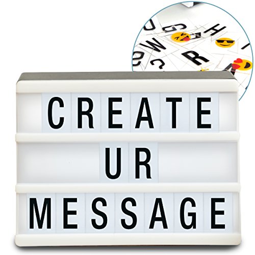 Product Cover Sharper Image Mini Cinematic Light Up Box LED Message Letter Board Sign with 90 Letters and Emoji, Movie Marquee Lightbox, Aesthetic Bedroom & Room Decor, Theater Cinema Letterbox Lights Display