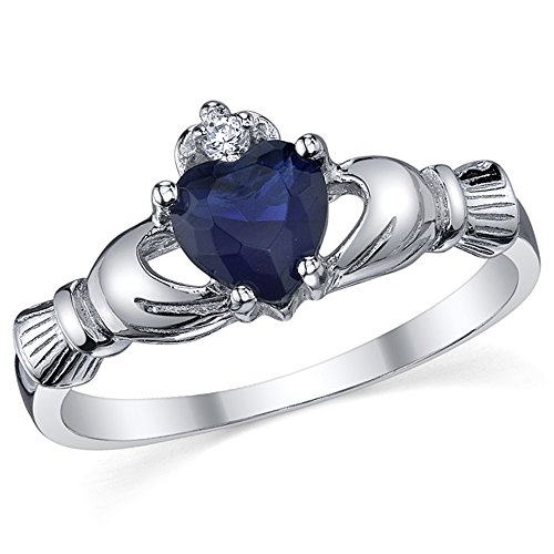Product Cover Sterling Silver 925 Irish Claddagh Friendship & Love Simulated Sapphire Blue Heart CZ Cubic Zirconia Ring