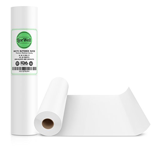 Product Cover White Kraft Butcher Paper Roll - 18 Inch x 200 Feet (2400 Inch) - Food Grade FDA Approved - Great Smoking Wrapping Paper for Meat of All Varieties - Made in USA - Unwaxed and Uncoated