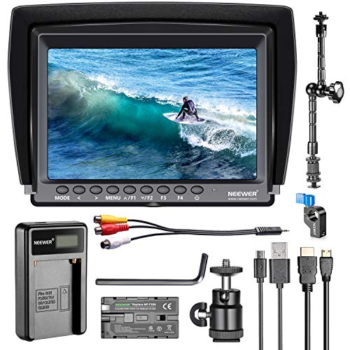 Product Cover Neewer F100 7-inch 1280x800 IPS Screen Camera Field Monitor Kit: Support 4k input with 2600mAh Rechargeable Li-ion Battery, USB Battery Charger and 11.8-inch Magic Arm for DSLR Camera/Camcorder