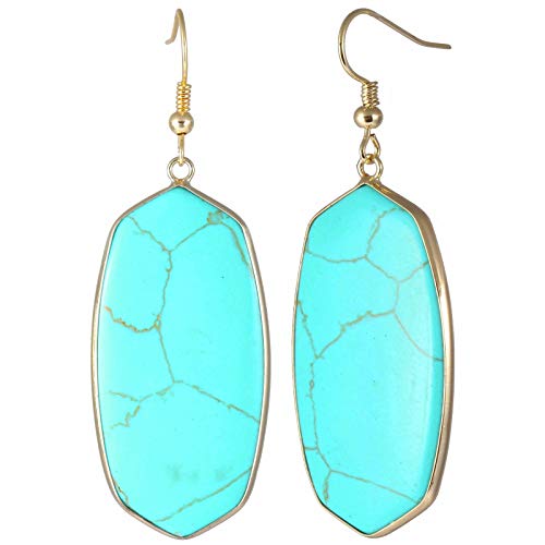Product Cover TUMBEELLUWA Crystal Quartz Stone Dangle Hook Earrings Oval Gold Plated, Green Howlite Turquoise