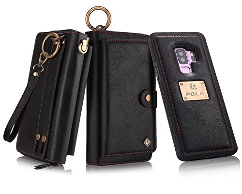Product Cover Petocase Compatible Galaxy S9 Plus Wallet Case, Multi-Functional PU Leather Zip Wristlets Clutch Detachable Magnetic 13 Card Slots & 4 Cash Pocket Protection Back Cover for Galaxy S9 Plus - Black