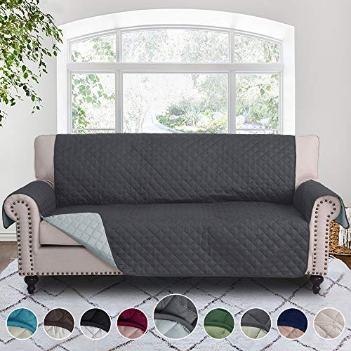 Product Cover RHF Reversible Sofa Cover-Great for Home with Kids and Pets(Couch Cover for Dogs)-Features Elastic Strap (Sofa: Darkgrey/LightGrey)