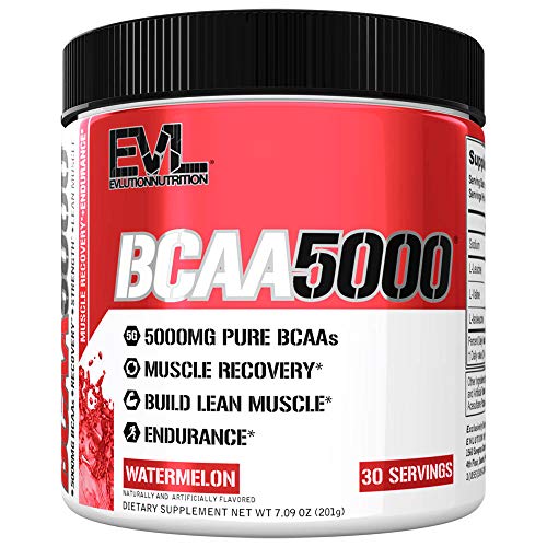 Product Cover Evlution Nutrition BCAA5000 Powder 5 Grams of Branched Chain Amino Acids (BCAAs) Essential for Performance, Recovery, Endurance, Muscle Building, Keto Friendly, No Sugar (30 Servings, Watermelon)