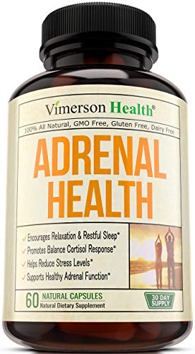 Product Cover Adrenal Support Supplement. Cortisol Management Formula. Fatigue, Anxiety and Stress Relief with Magnesium, Valerian, Vitamin C, Choline, L-Tyrosine, Hawthorn and Other Natural Adaptogenic Herbs.