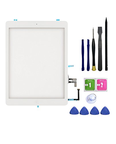 Product Cover FeiyueTech IPad Air 1st Generation (IPad 5) Touch Screen Digitizer Replacement ，Front Glass Assembly -Includes Home Button + Camera Holder+PreInstalled Adhesive with Tools kit (White)