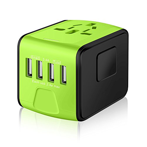 Product Cover Universal Travel International Power Adapter W/Smart High Speed 2.4A 4xUSB, European Plug Adapter, Worldwide AC Outlet Plugs Adapters for Europe, UK, USA, AU, Asia