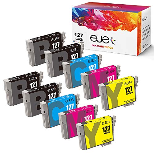 Product Cover ejet Remanufactured Ink Cartridge Replacement for Epson 127 T127 to use with Workforce WF-3520 WF-3530 WF-3540 WF-7520 645 545 630 840 845 Stylus NX625 (4 Black, 2 Cyan, 2 Magenta, 2 Yellow) 10 Pack