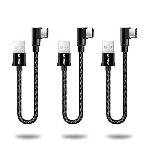 Product Cover [3 Pack] aceyoon Right Angle USB C 1ft Braided 90 Degree USB C Fast Charger and Data Sync L Shape Type C Powerline Cord Compatible for S10/S9/S8, P30/P20/P10 and More USBC Devices