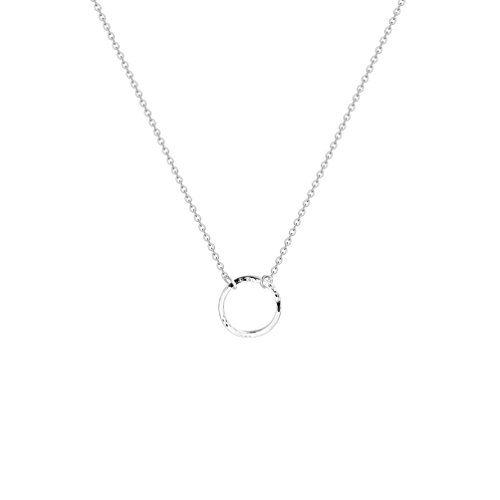 Product Cover Fettero Silver Plated Hammered Necklace for Women Dainty Handmade Carved New Moon Phase Pendant Round Circle Chain Minimalist Jewelry