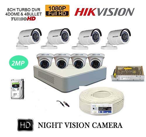 Product Cover HIKVISION FULL HD 2MP CAMERAS COMBO KIT 8CH HD DVR+ 4 BULLET CAMERAS + 4 DOME CAMERAS+1TB HARD DISC+ WIRE ROLL +SUPPLY & ALL REQUIRED CONNECTORS