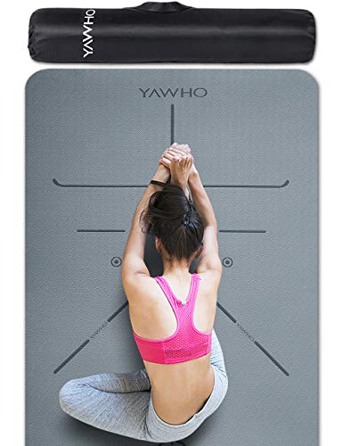 Product Cover YAWHO Yoga Mat Fitness Mat Eco Friendly Material SGS Certified Ingredients TPE Specifications 72'' x 26'' Thickness 1/4-Inch Non-Slip Extra Large Yoga Mat with Carry Bag (Gray)