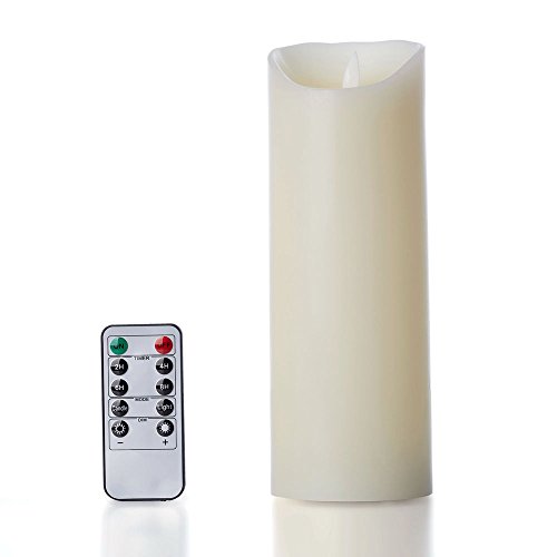 Product Cover glowiu Flameless Flickering Candles 9 Inch Moving Flame, Real Wax Pillar Battery Candle with 10-Key Remote Multi-Function (Ivory, 3.25 x 9)