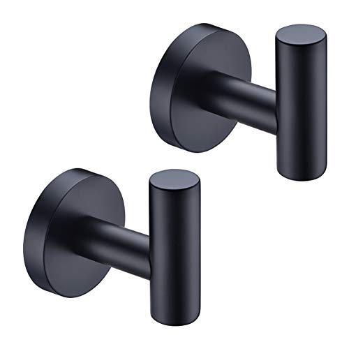 Product Cover Hoooh Matte Black Coat Hook Towel/Robe Clothes Hook for Bath Kitchen Garage SUS 304 Stainless Steel Wall Mounted, 2 Pack, B100-BK-P2