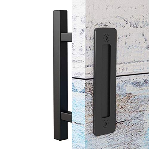 Product Cover EaseLife 12 Inch Sliding Barn Door Handle with Flush Finger Pull,Ultra Sturdy,Black Powder Coated Finished,Square
