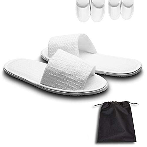 Product Cover echoapple 5 Pairs of Waffle Open Toe White Slippers-One Size Fit Most Men and Women for Spa, Party Guest, Hotel and Travel, Washable and Non-Disposable (Large, White-5 Pairs)