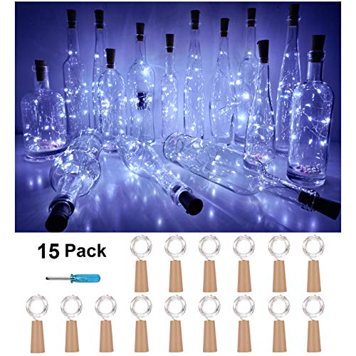 Product Cover Wine Bottle Cork Lights, 15Pack 10 LED/ 40 Inches Battery Operated Cork Shape Copper Wire Colorful Fairy Mini String Lights for Party Christmas Halloween Wedding,Outdoor Indoor Decoration (Cool White)
