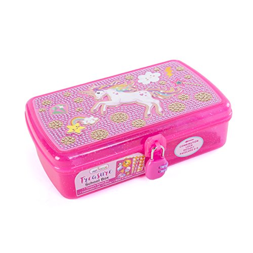 Product Cover Hot Focus Treasure School Box with Lock - Unicorn Girls Pencil Case Box Includes Pencils, Notepad and Stickers