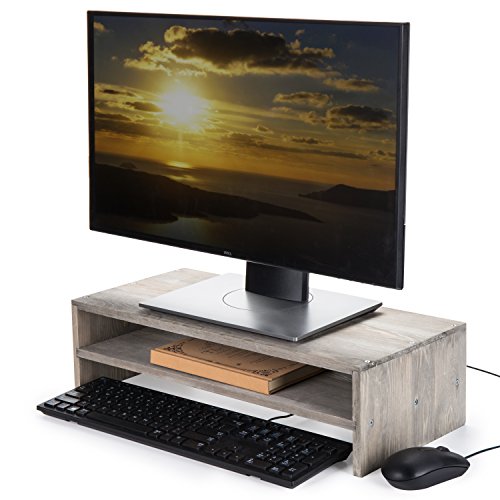 Product Cover MyGift 2-Tier Rustic Barnwood Style Computer Monitor Stand & Desktop Shelf