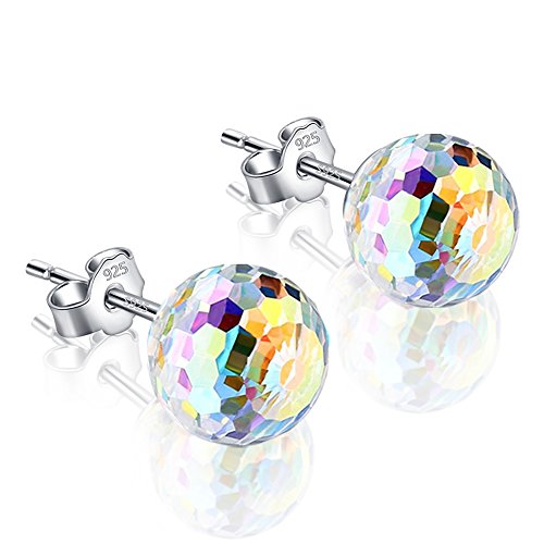 Product Cover LuckySuen 925 Sterling Silver Crystal Stud Earrings for Women,Aurora Crystals from Swarovski