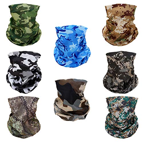 Product Cover 8pcs Multi-function Breathable Seamless Tube Camouflage Camo Half Face Mask Skull Cap Dust-proof Windproof Motorcycle Bicycle Bike Face Mask for Hiking Camping Climbing Fishing Hunting Headband